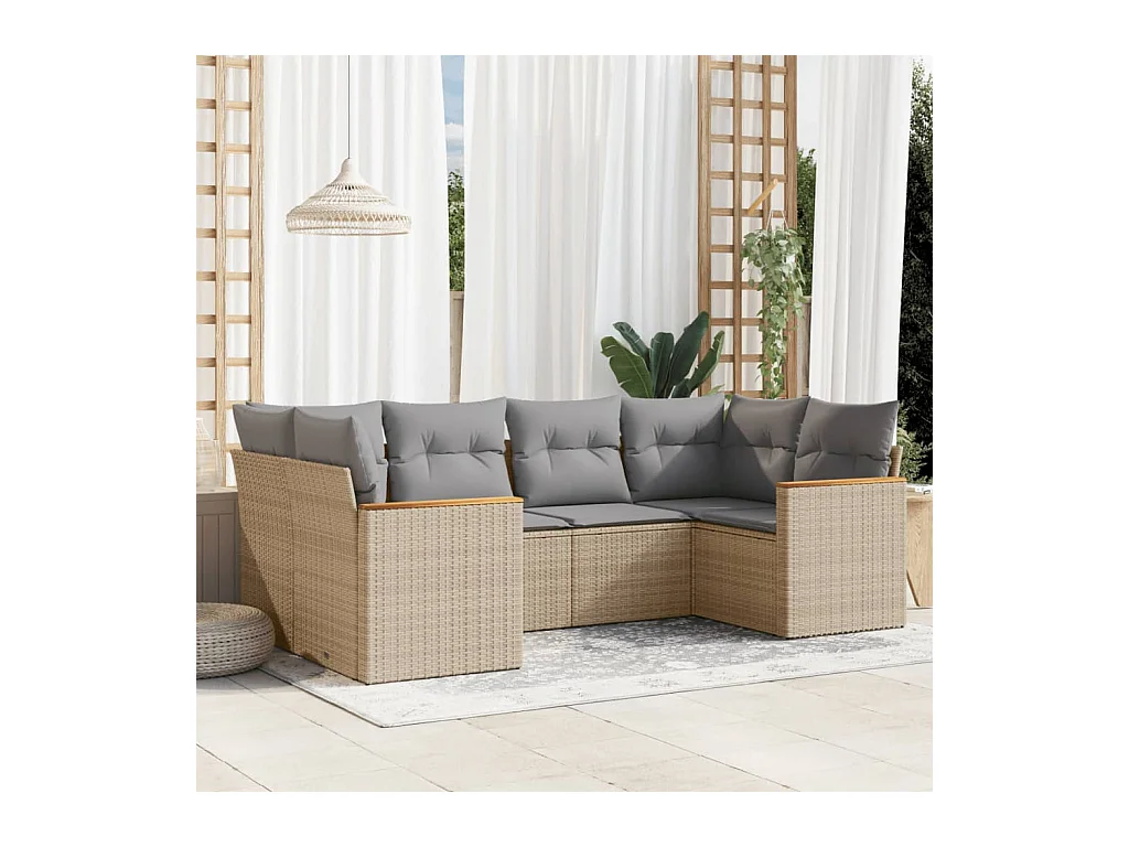 Salon de jardin avec coussins 6 pièces mélange beige résine tressée