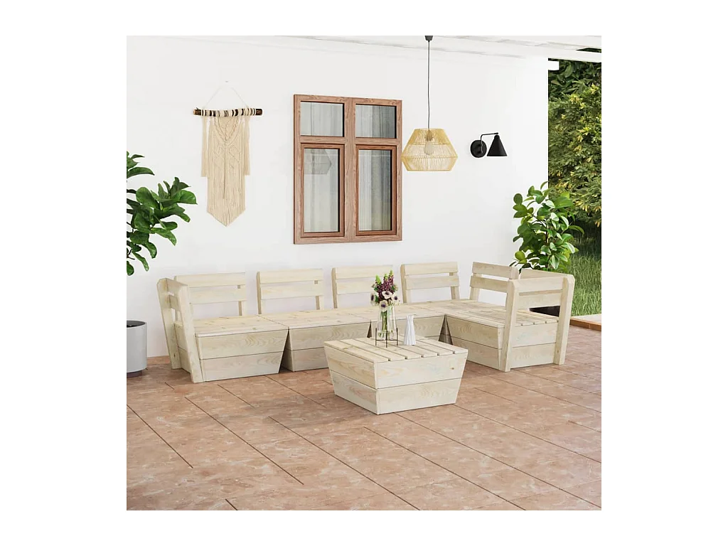 6 peças conjunto lounge de paletes + almofadões madeira de abeto