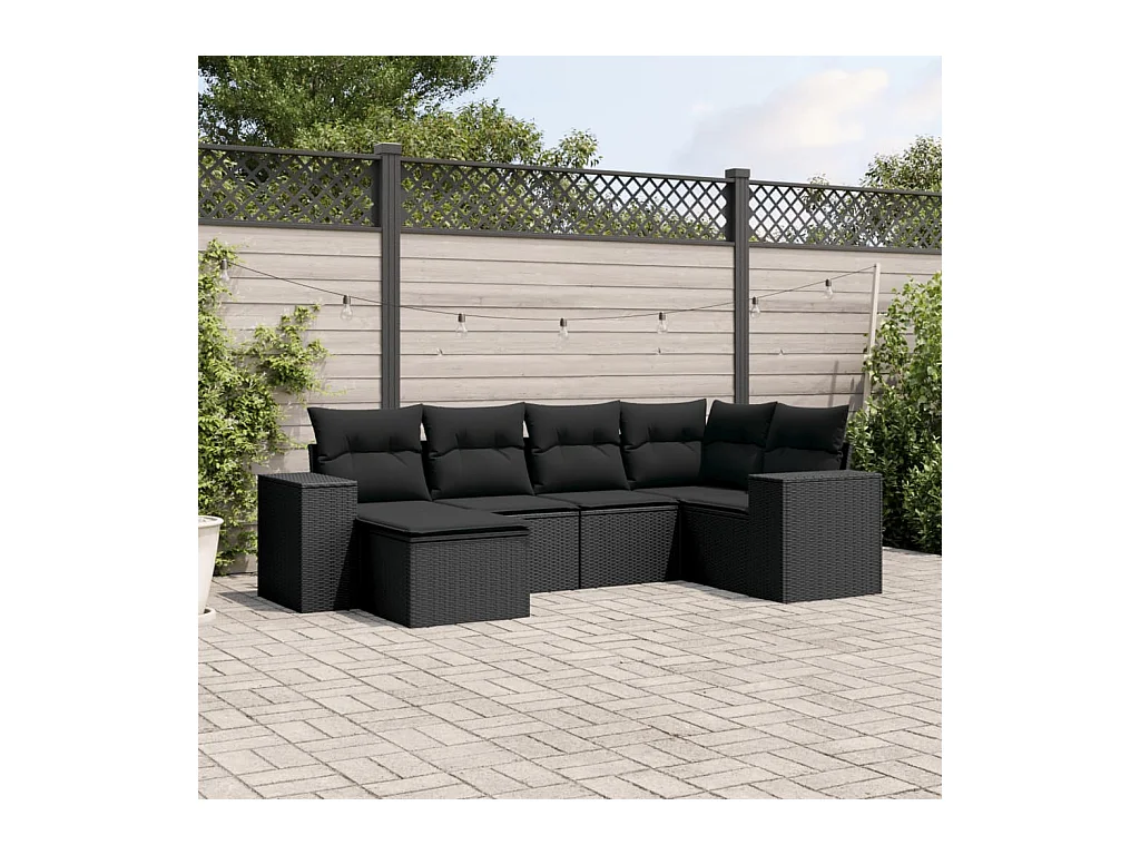 Salon de jardin 6 pièces avec coussins noir résine tressée
