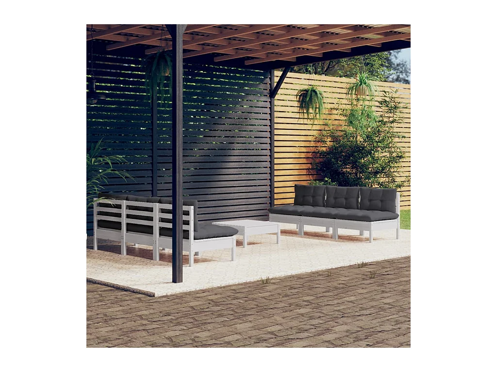 Muebles de jardín 7 piezas con cojines antracita madera pino