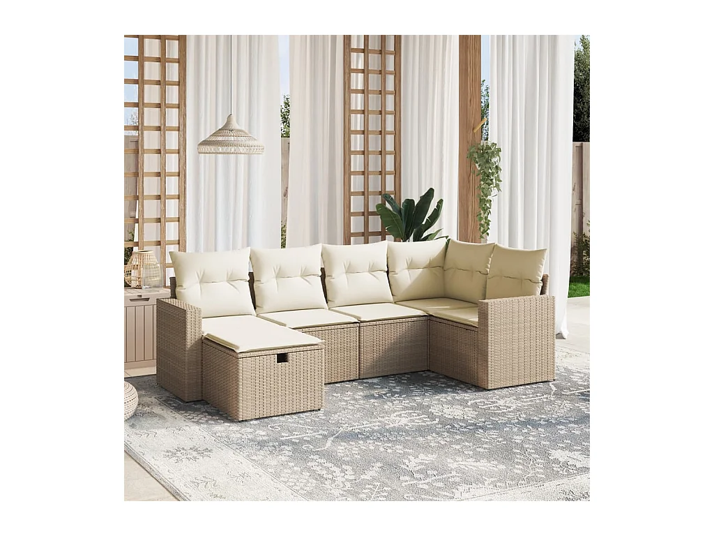 Salon de jardin avec coussins 6 pièces beige résine tressée