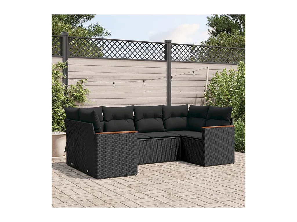 6-delige Loungeset met kussens poly rattan zwart