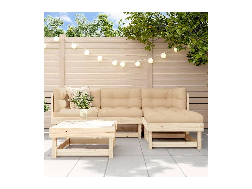 Salon de jardin 5 pièces avec coussins bois massif
