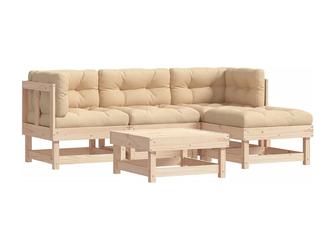 5 peças conjunto lounge jardim com almofadões madeira maciça