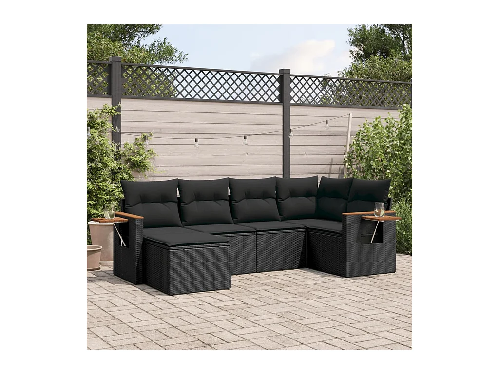 Salon de jardin 6 pièces avec coussins noir résine tressée