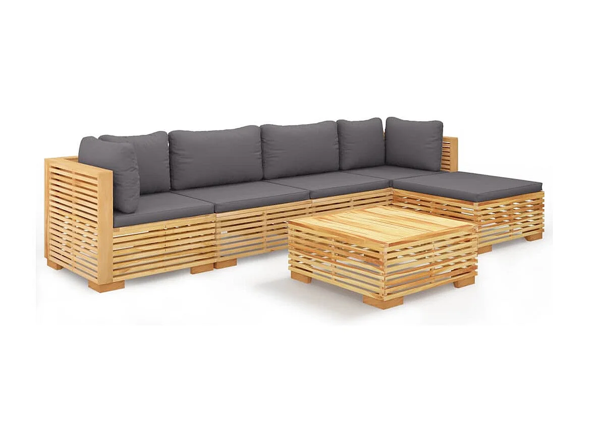 6 peças conjunto lounge jardim c/ almofadões madeira teca maciça