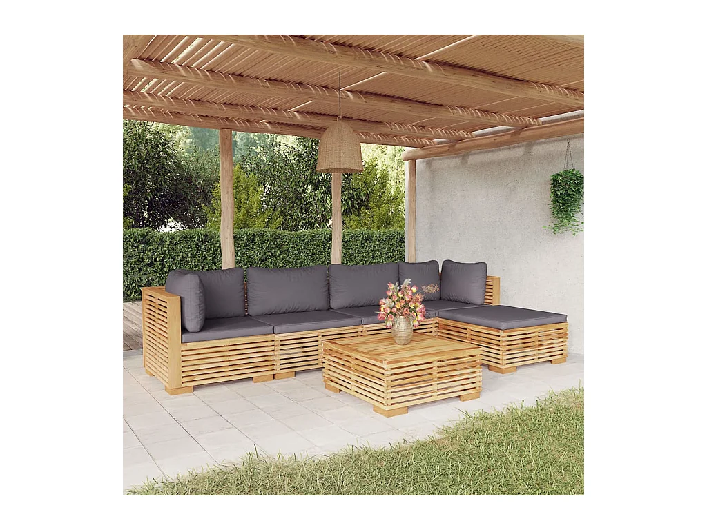 Salon de jardin 6 pièces avec coussins Bois de teck solide