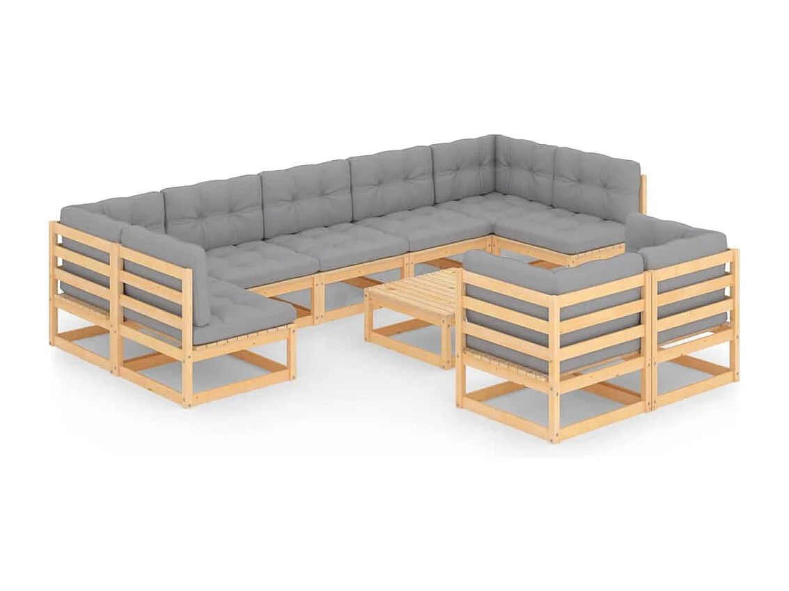10 peças conjunto lounge de jardim com almofadões pinho maciço