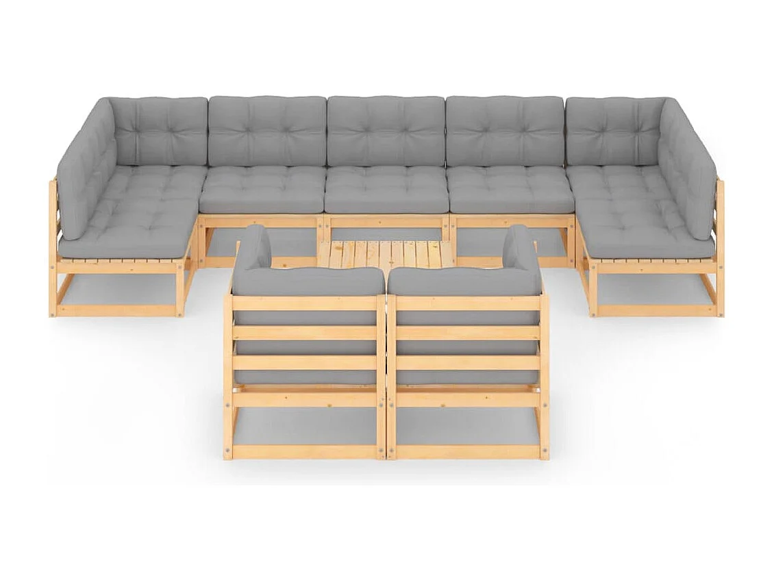 10 peças conjunto lounge de jardim com almofadões pinho maciço