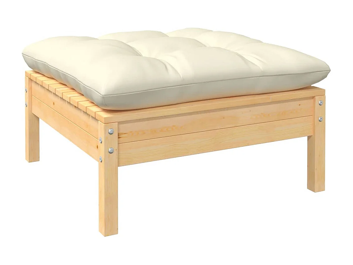 Salon de jardin 4 pièces avec coussins crème bois de pin massif