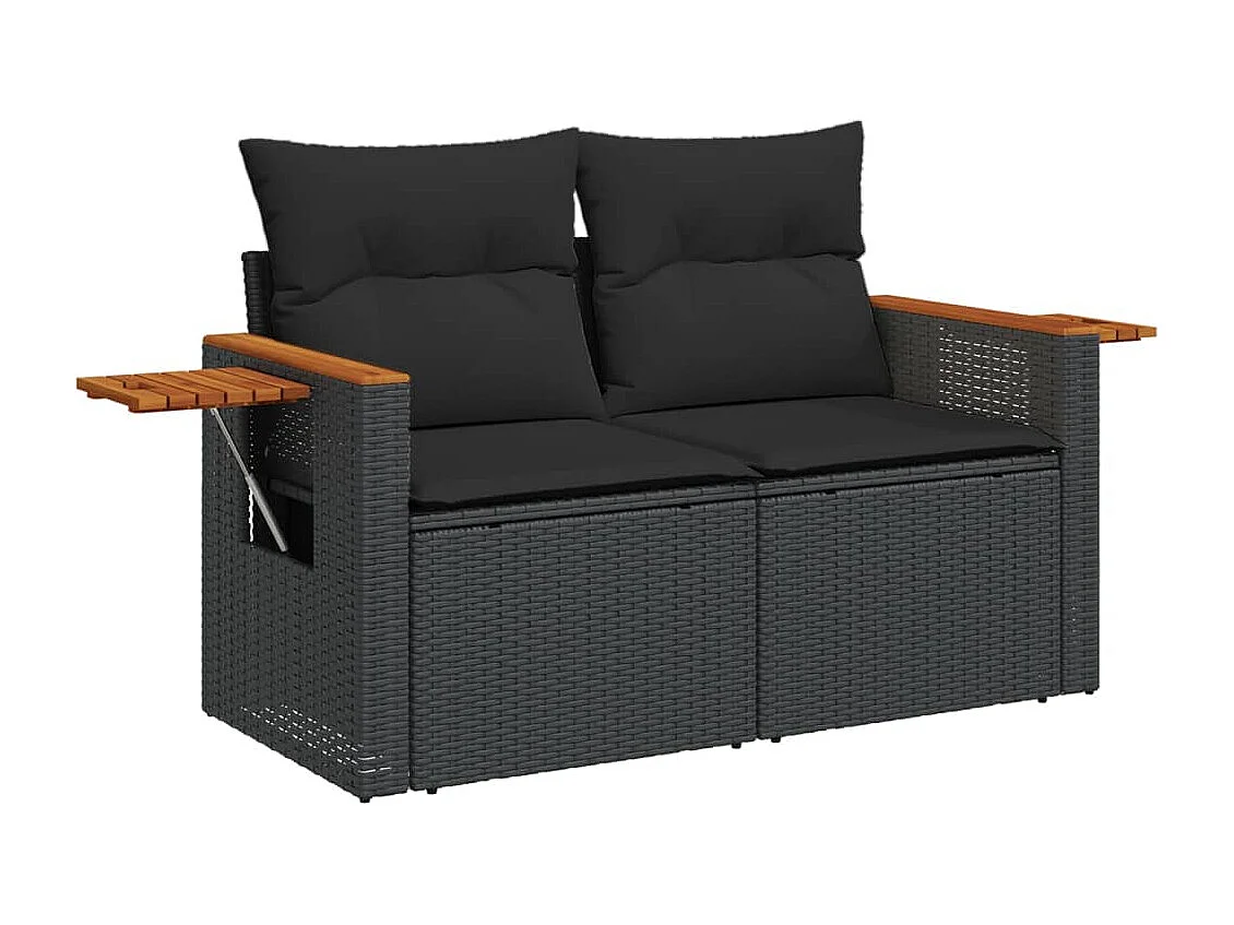 7-delige Loungeset met kussens poly rattan zwart
