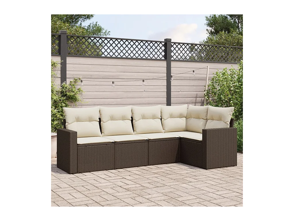 Salon de jardin avec coussins 5 pièces marron résine tressée