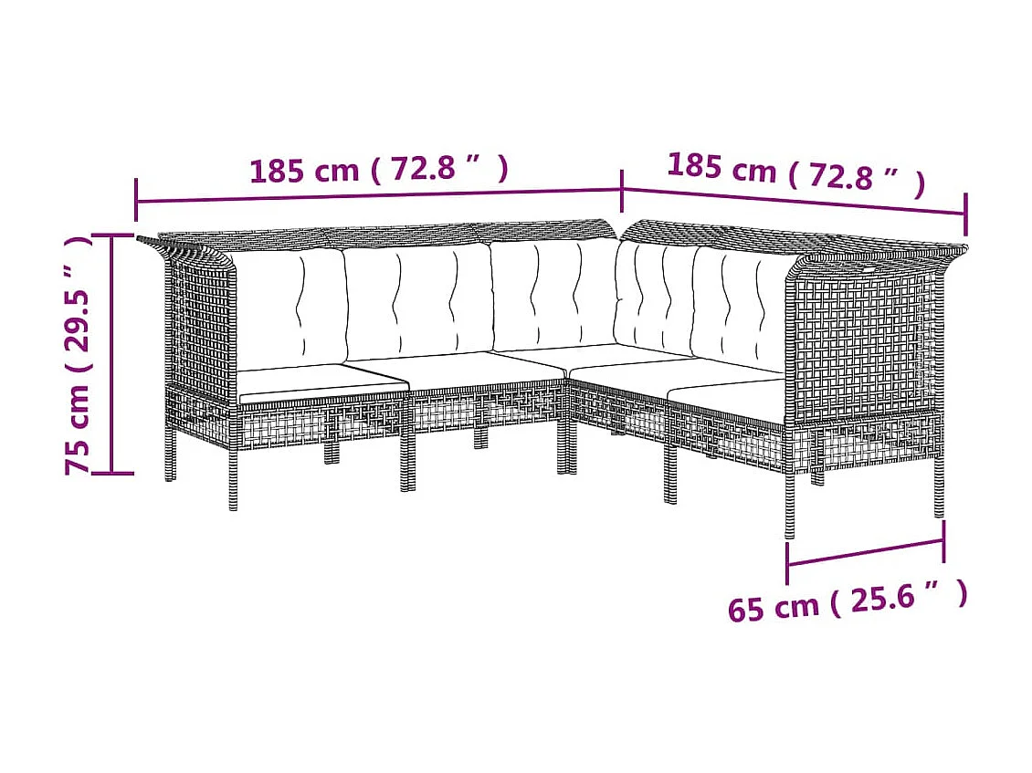 9 peças conjunto lounge de jardim c/ almofadões vime PE cinzento