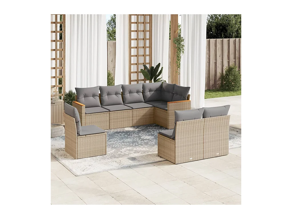 Salon de jardin avec coussins 8 pièces mélange beige résine tressée