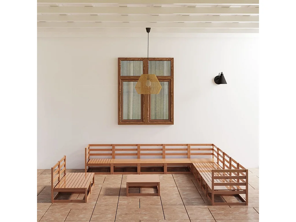 12 peças conjunto lounge de jardim pinho sólido castanho mel