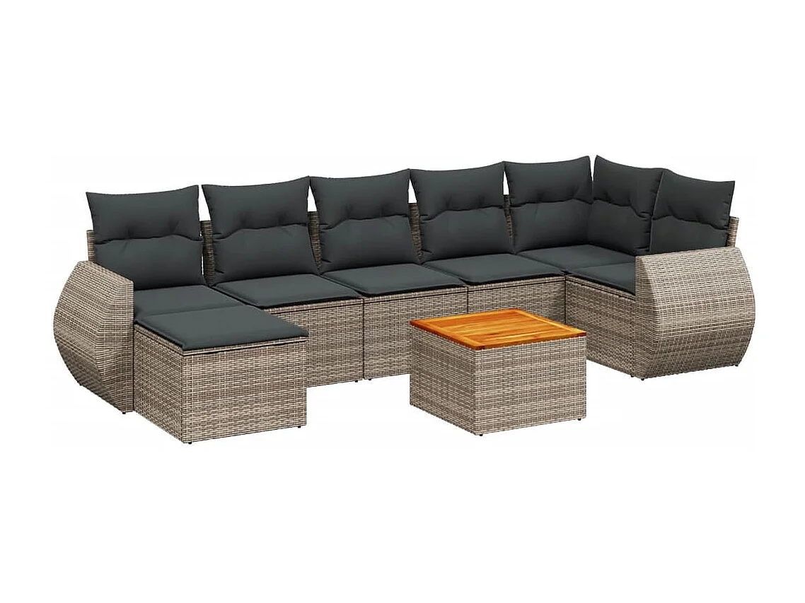 Salon de jardin 8 pièces avec coussins gris résine tressée