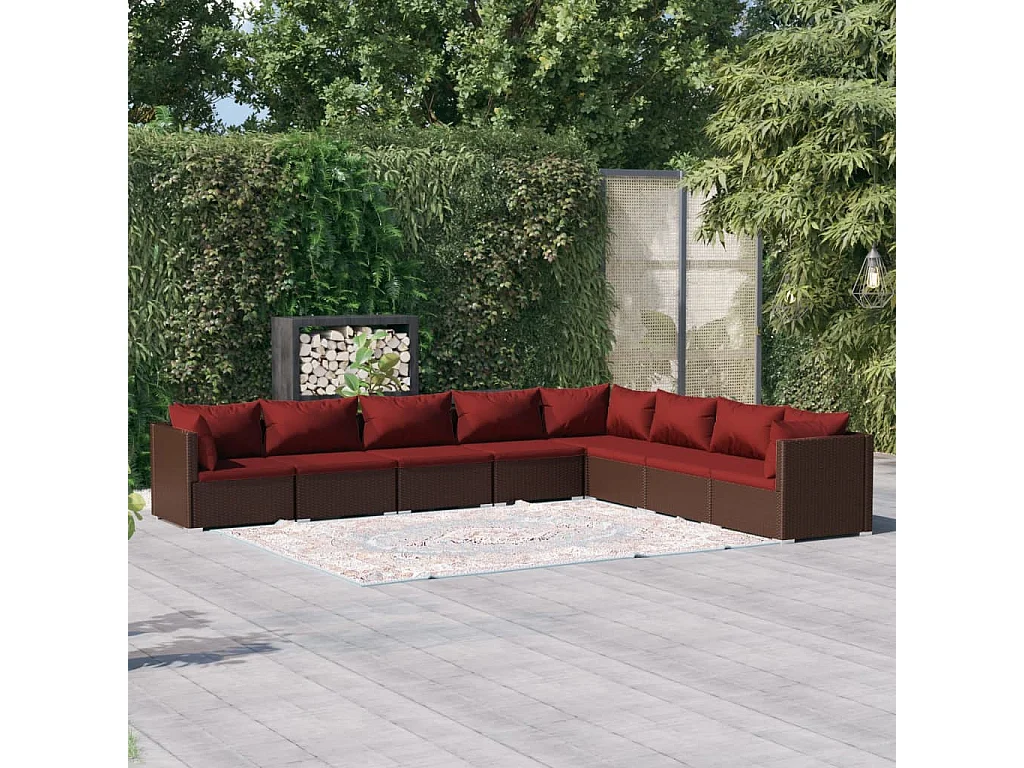 Set sofás de jardín 8 piezas y cojines ratán sintético marrón