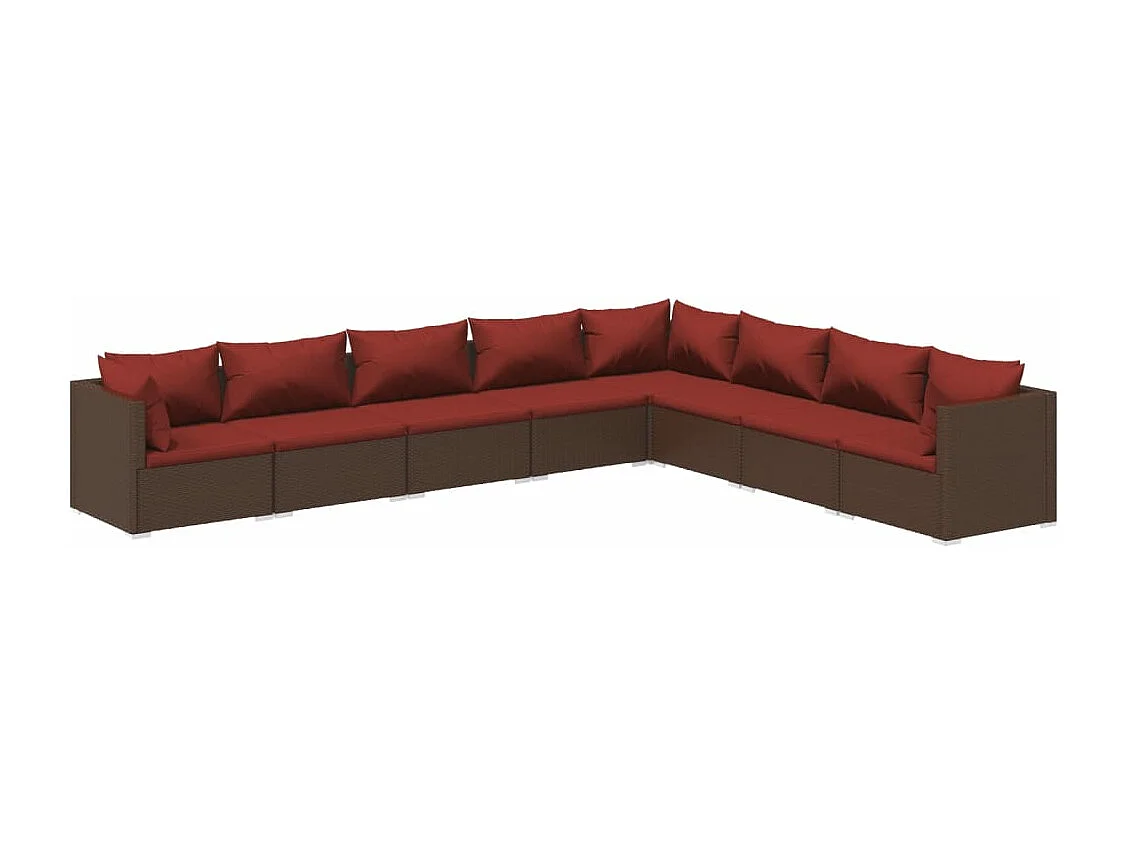 Set sofás de jardín 8 piezas y cojines ratán sintético marrón