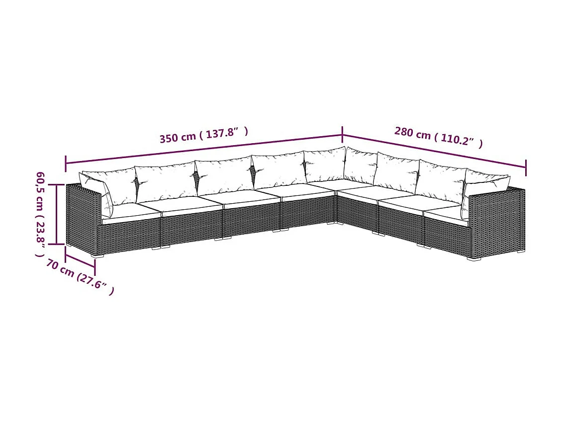 Set sofás de jardín 8 piezas y cojines ratán sintético marrón