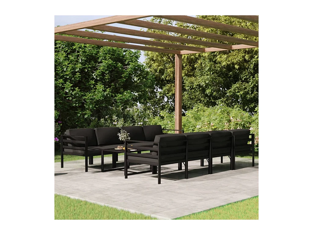 Salon de jardin 9 pièces avec coussins Aluminium Anthracite