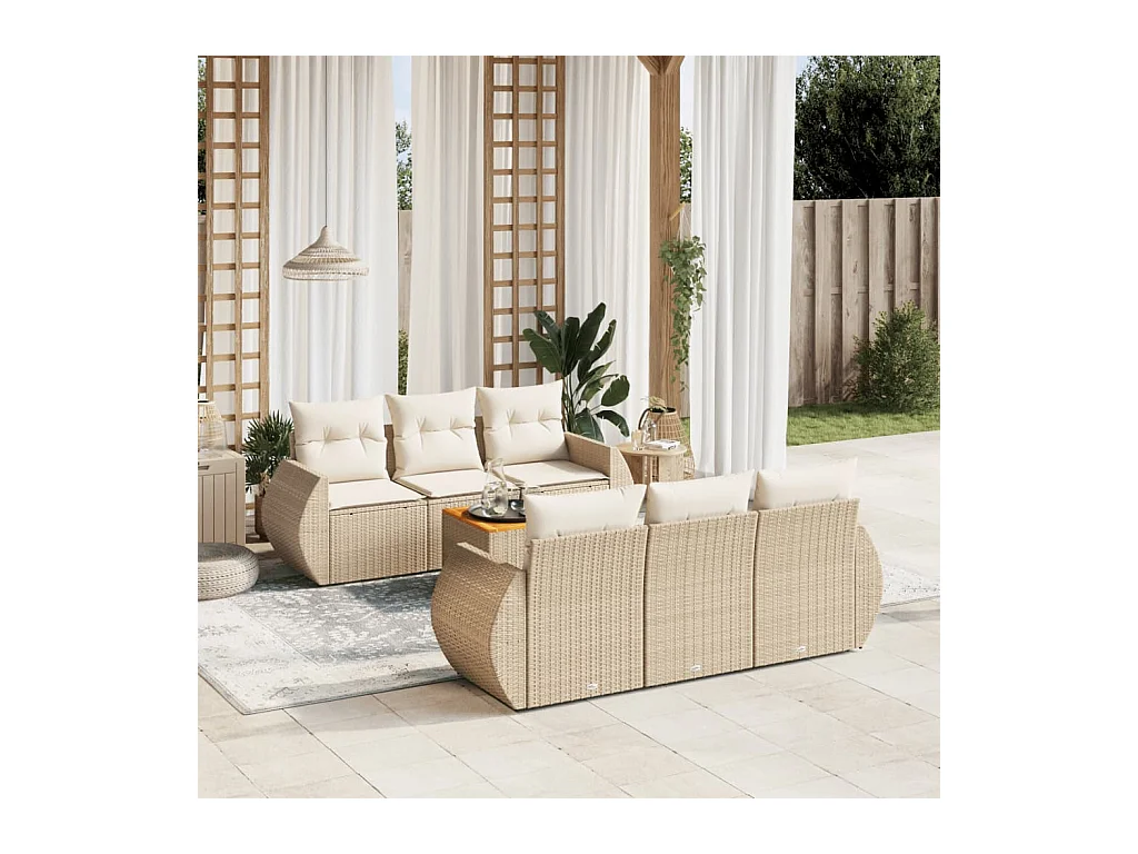 Salon de jardin avec coussins 7 pièces beige résine tressée