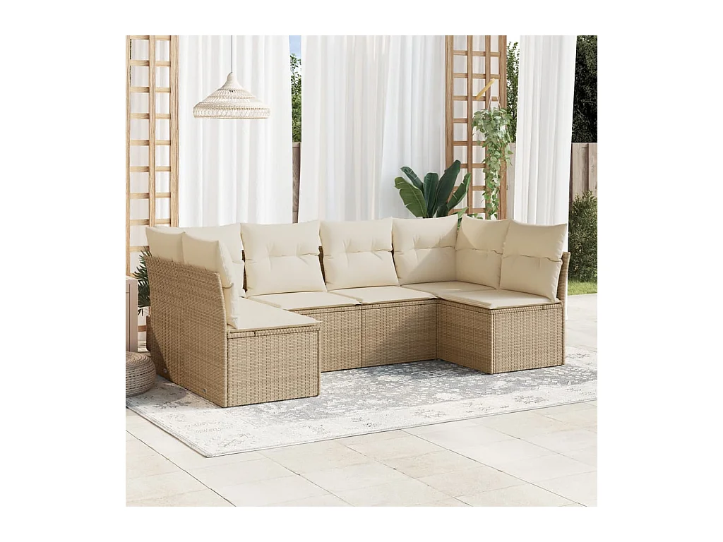 Salon de jardin avec coussins 6 pièces beige résine tressée