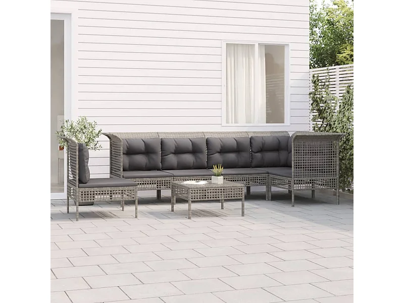 Salon de jardin 7 pièces avec coussins Gris Résine tressée