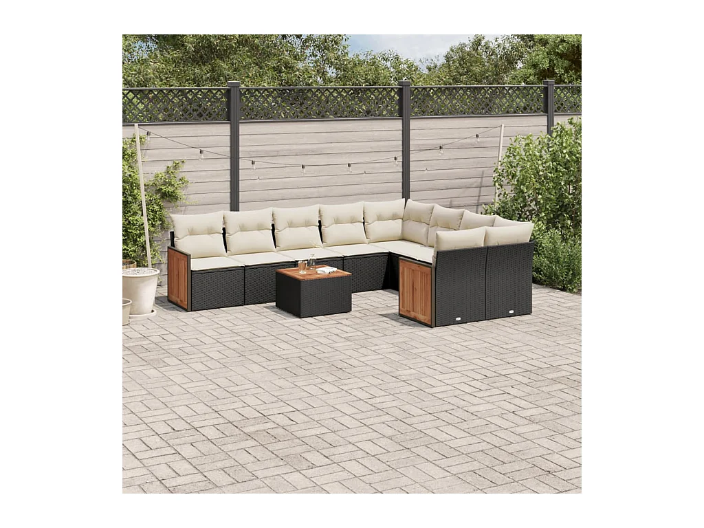 10-delige Loungeset met kussens poly rattan zwart