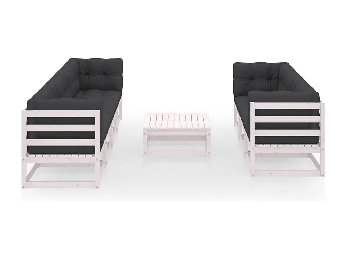 Muebles de jardín 8 piezas con cojines de madera de pino maciza