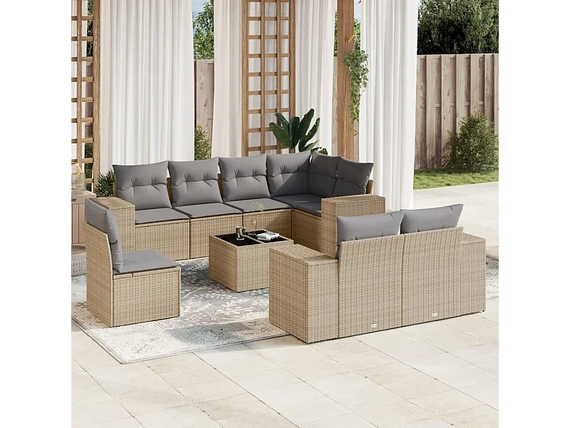 Salon de jardin avec coussins 9 pièces beige résine tressée