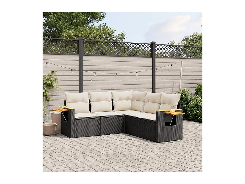 Salon de jardin 5 pièces avec coussins noir résine tressée