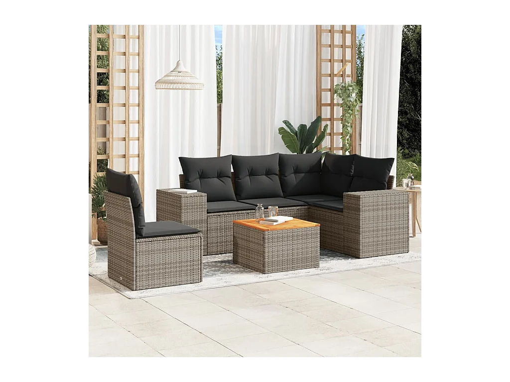 Salon de jardin 6 pièces avec coussins gris résine tressée