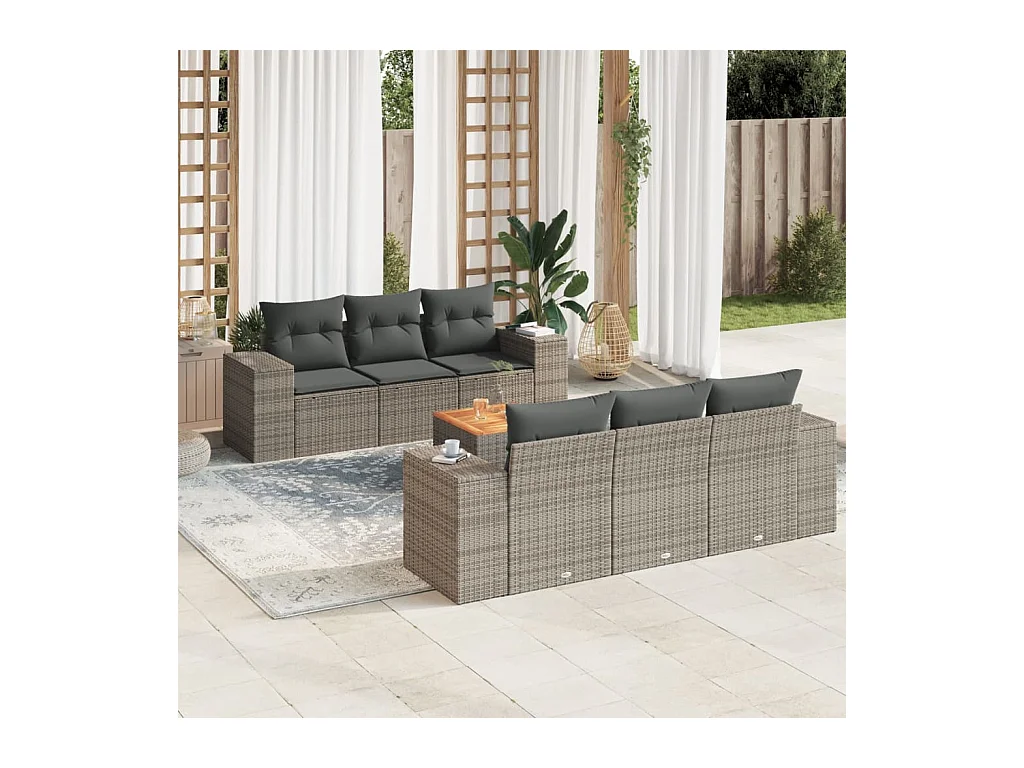 Salon de jardin avec coussins 7 pièces gris résine tressée