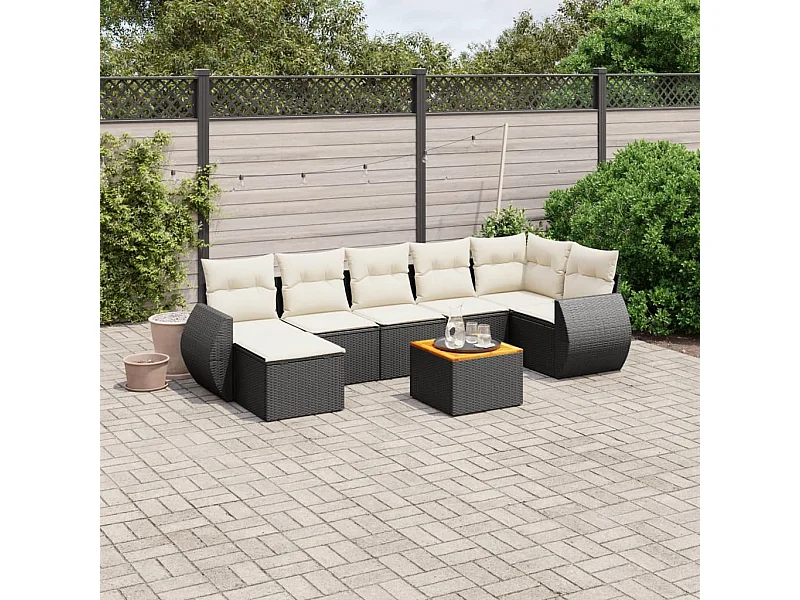 8 peças conjunto sofás de jardim com almofadões vime PE preto