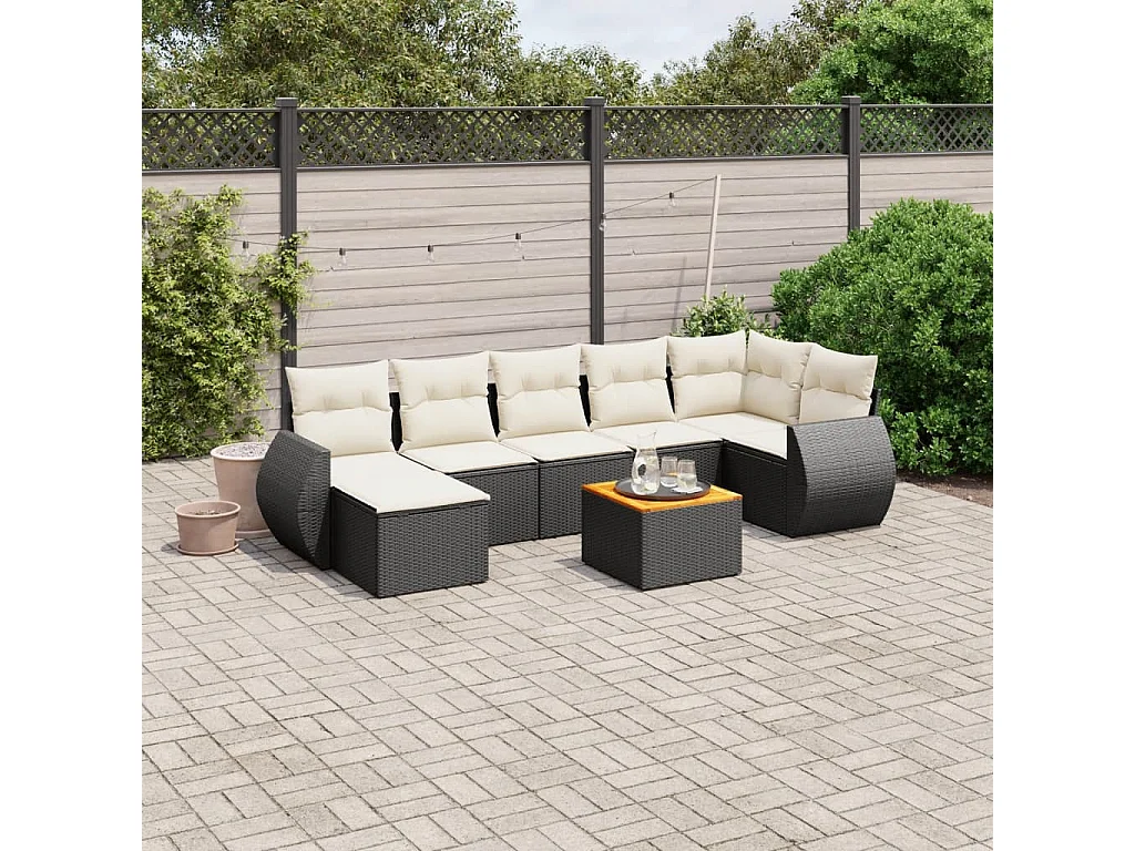 Salon de jardin 8 pièces avec coussins noir résine tressée