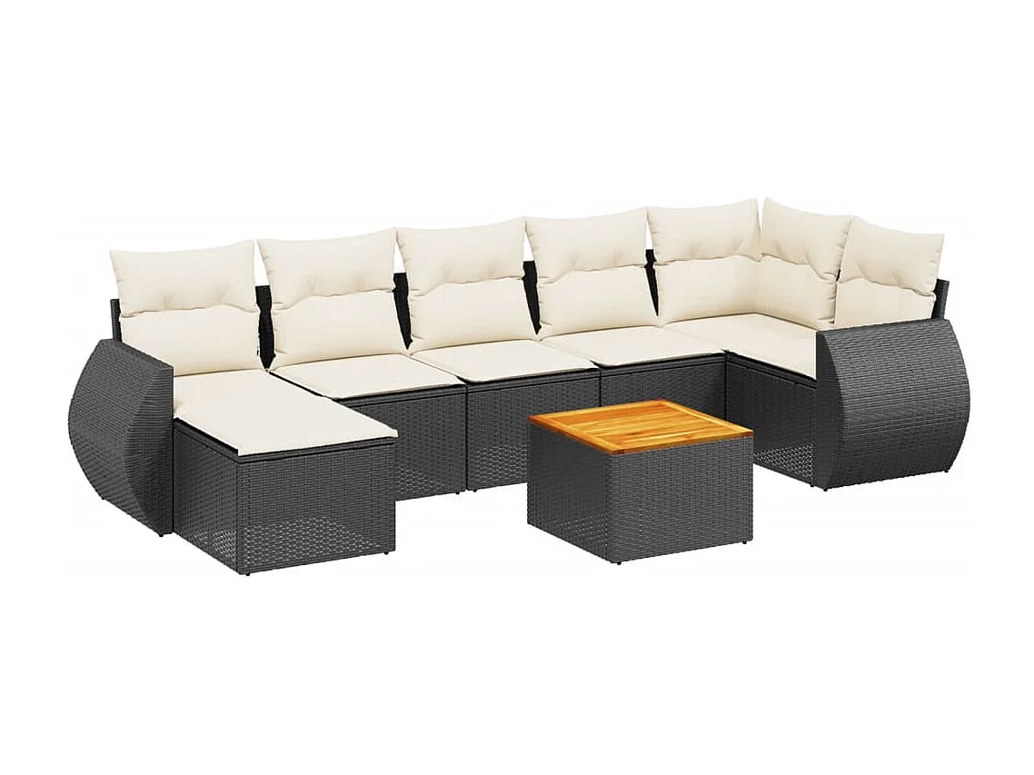 Salon de jardin 8 pièces avec coussins noir résine tressée