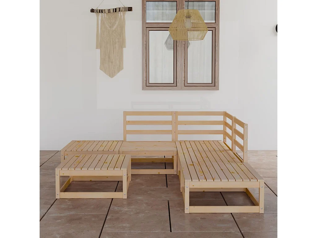 6 peças conjunto lounge de jardim pinho maciço