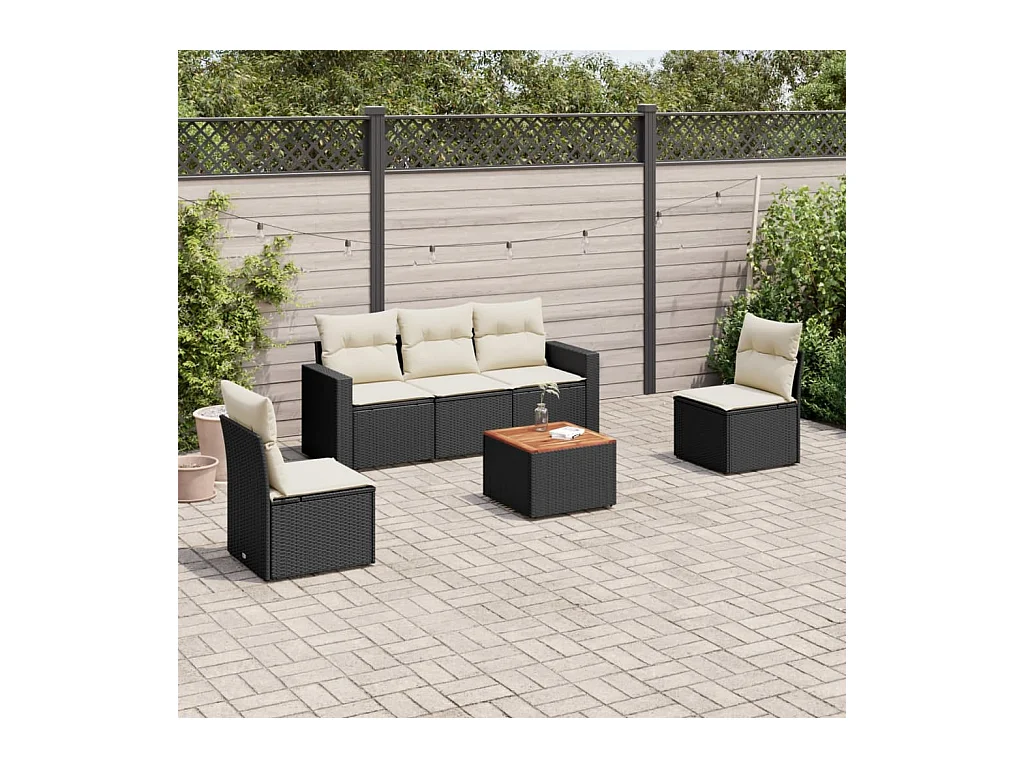 Salon de jardin 6 pièces avec coussins noir résine tressée