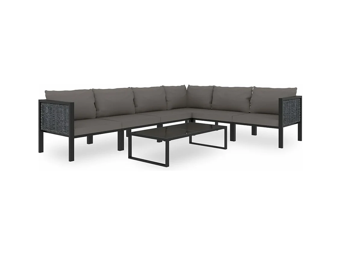 Salon de jardin 7 pièces avec coussins Résine tressée Anthracite
