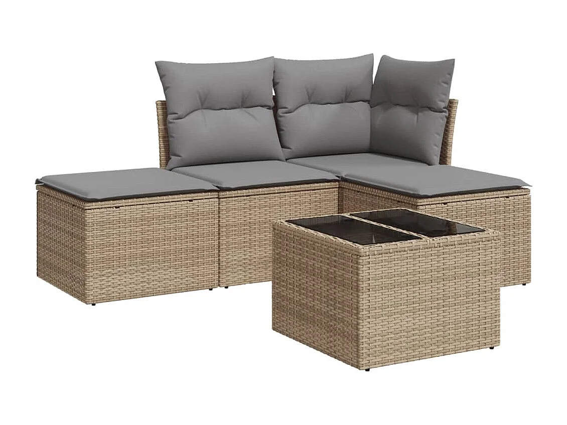 Salon de jardin avec coussins 5 pièces beige résine tressée