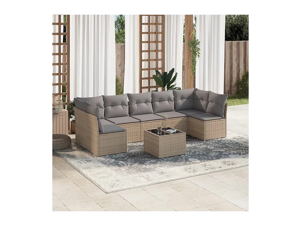 Juego de sofás de jardín con cojines beige 8 piezas ratán PE