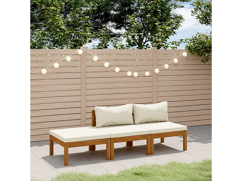 Salon de jardin 3 pièces avec coussin crème Bois d'acacia solide