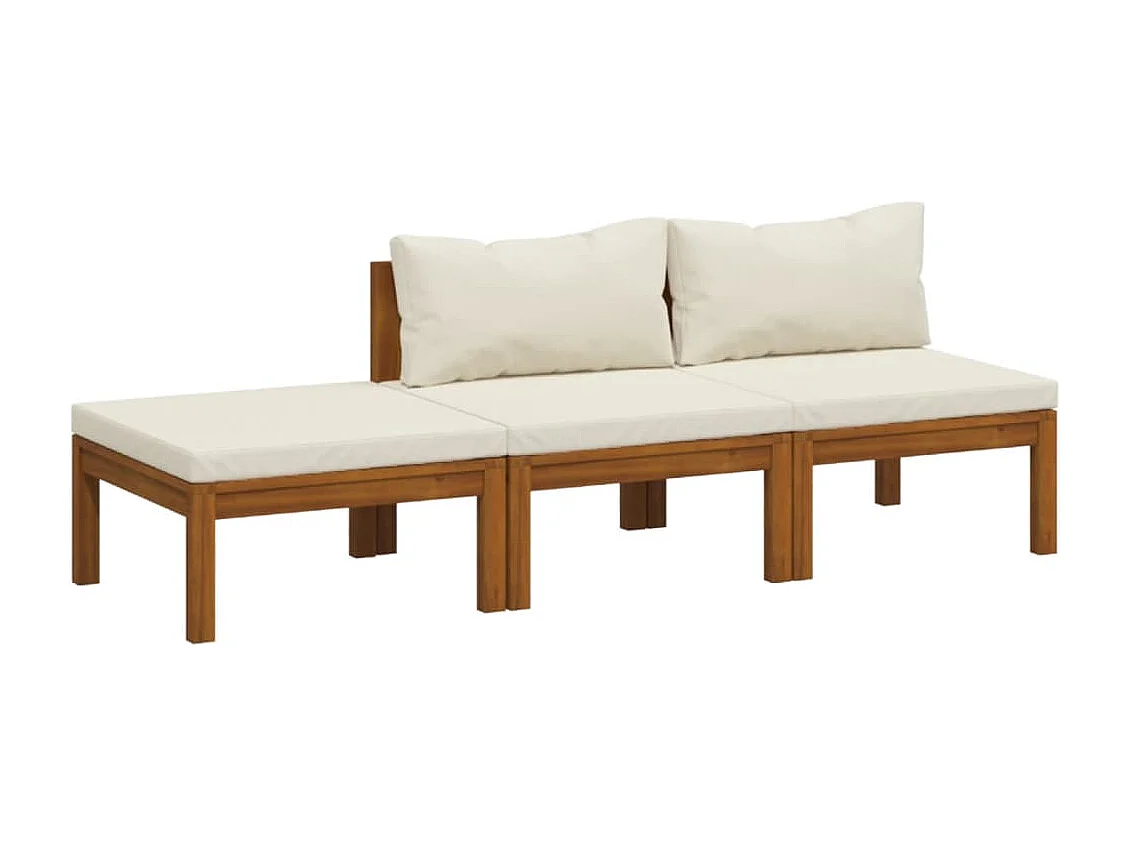 Salon de jardin 3 pièces avec coussin crème Bois d'acacia solide