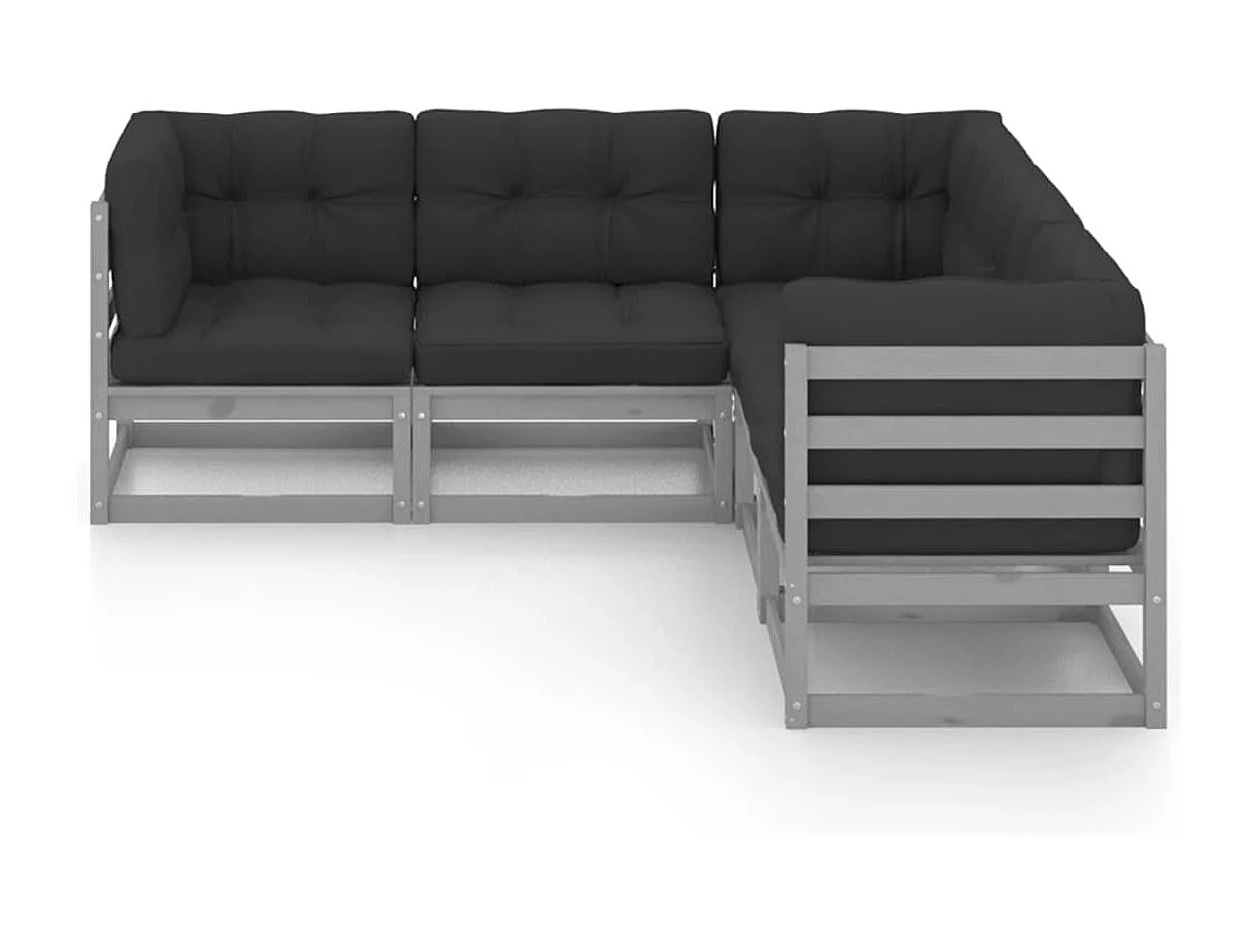 Juego de muebles de jardín 5 piezas y cojines madera pino maciza