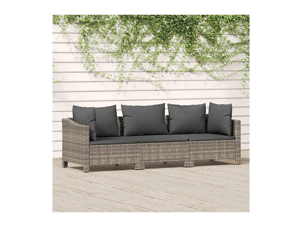 Salon de jardin 3 pièces avec coussins Gris Résine tressée