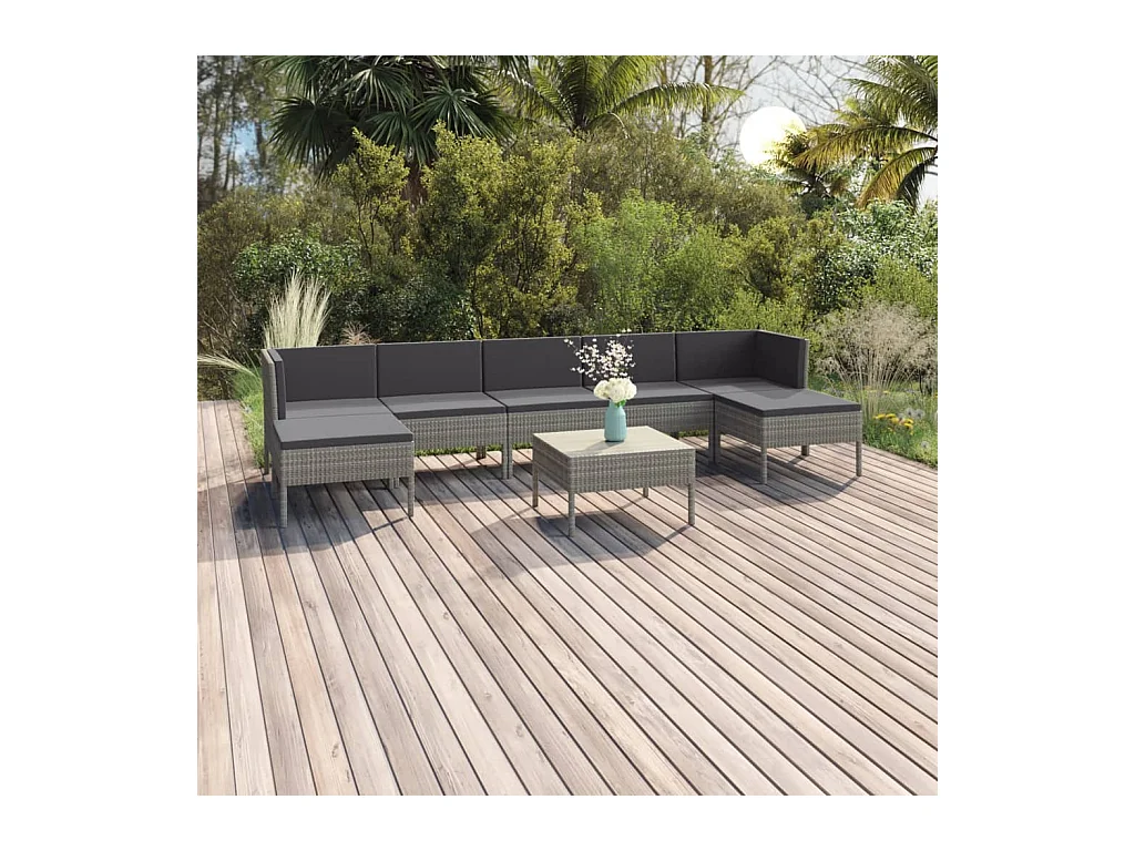 Salon de jardin 8 pièces avec coussins Résine tressée Gris