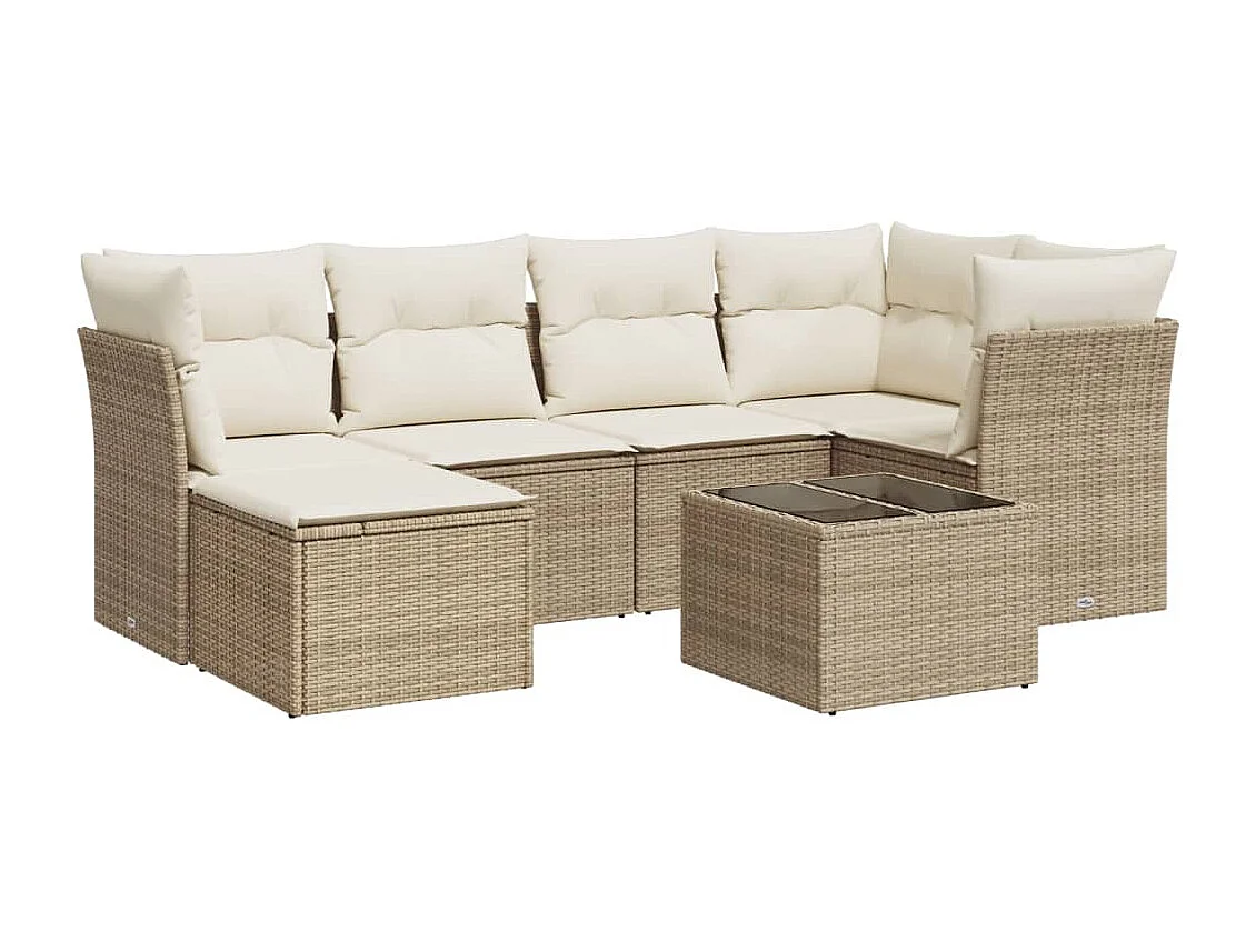 Set sofás de jardín 7 piezas y cojines ratán sintético beige