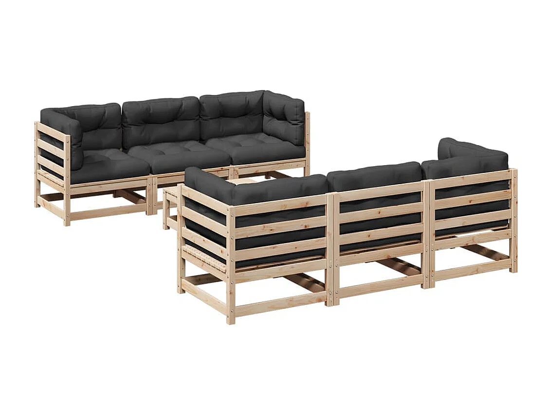 Salon de jardin 7 pièces avec coussins bois de pin massif