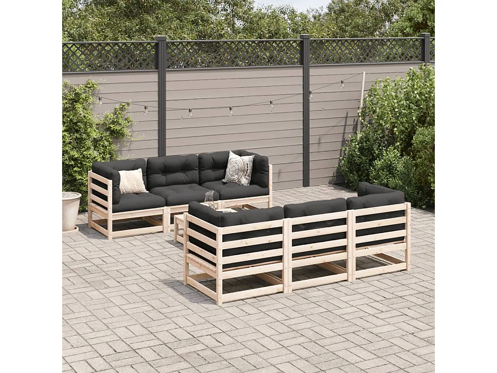 Salon de jardin 7 pièces avec coussins bois de pin massif