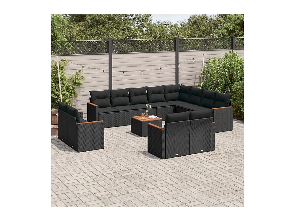Salon de jardin avec coussins 13 pièces noir résine tressée